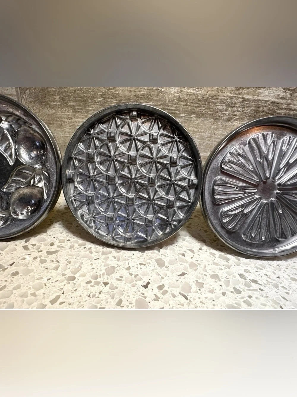 NORDIC WARE Set of 3 Cookie Stamps Cast Aluminum Yellow Wooden Handle